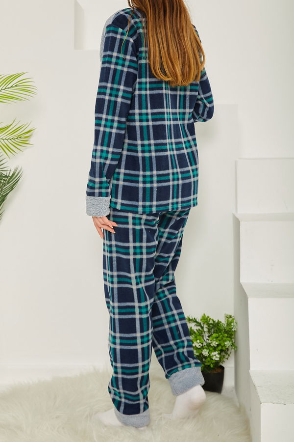 Nakışlı Peluş Polar Pijama Takım Gri - 26776
