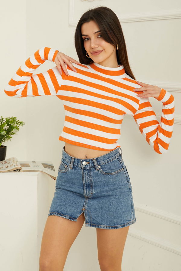 Çizgili Crop Bady Turuncu - 26772