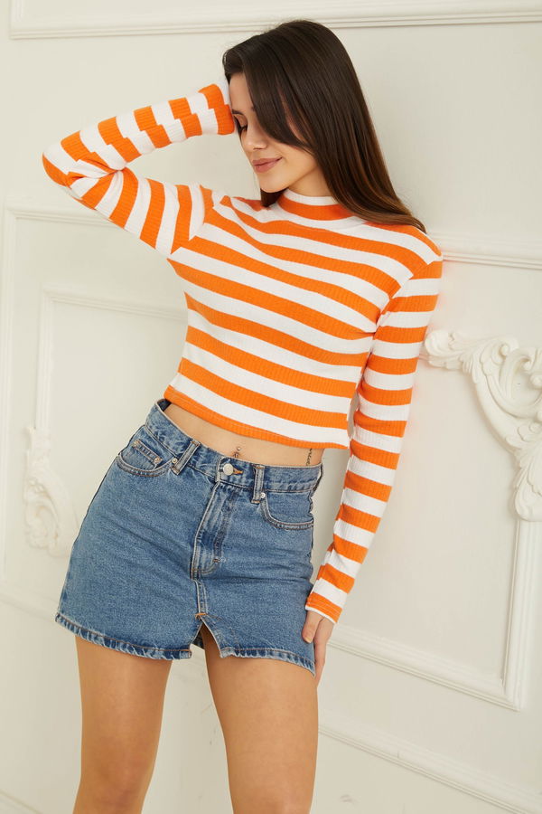Çizgili Crop Bady Turuncu - 26772