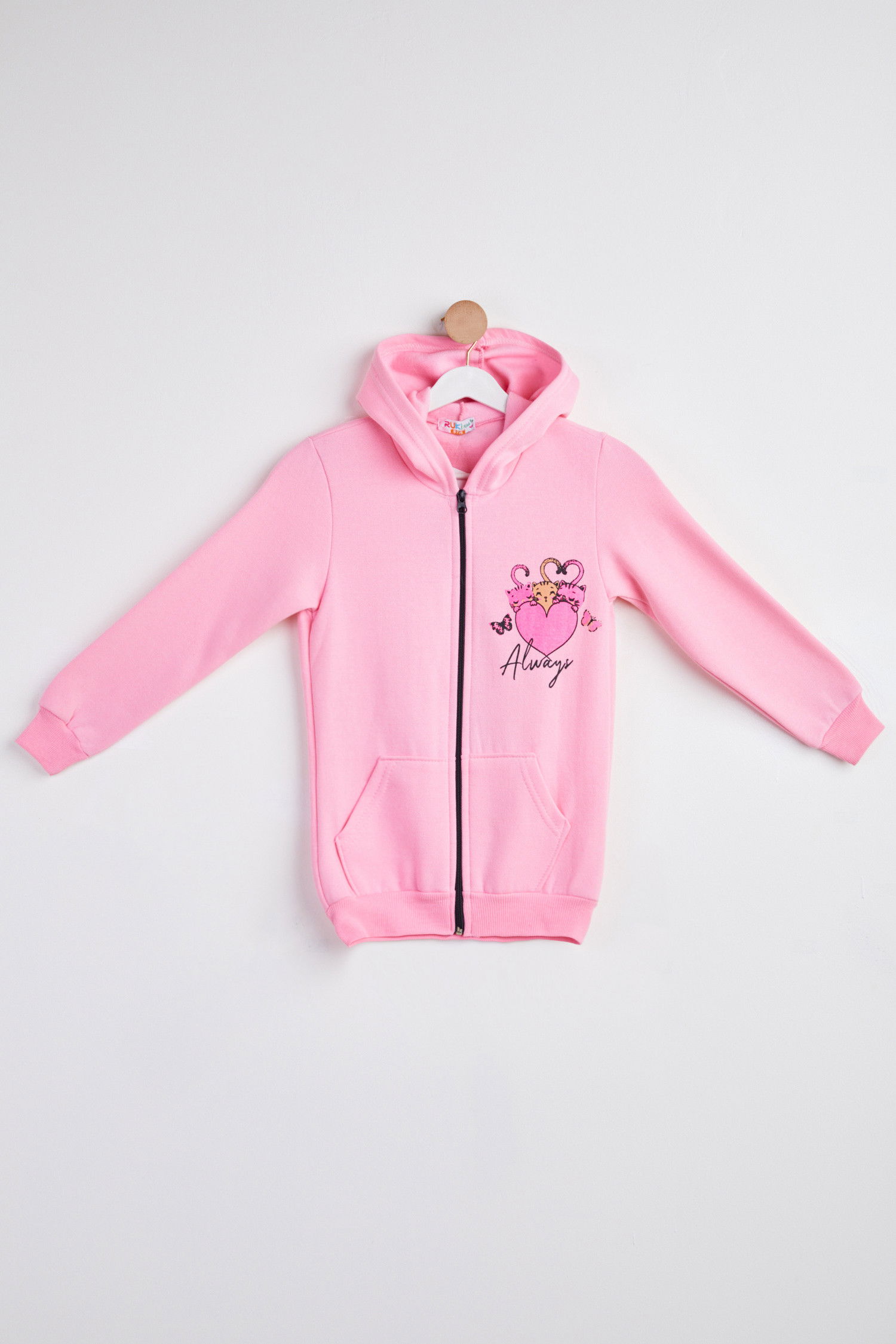 Kız Çocuk Pembe Baskılı Kapşonlu sweatshirt - 24254