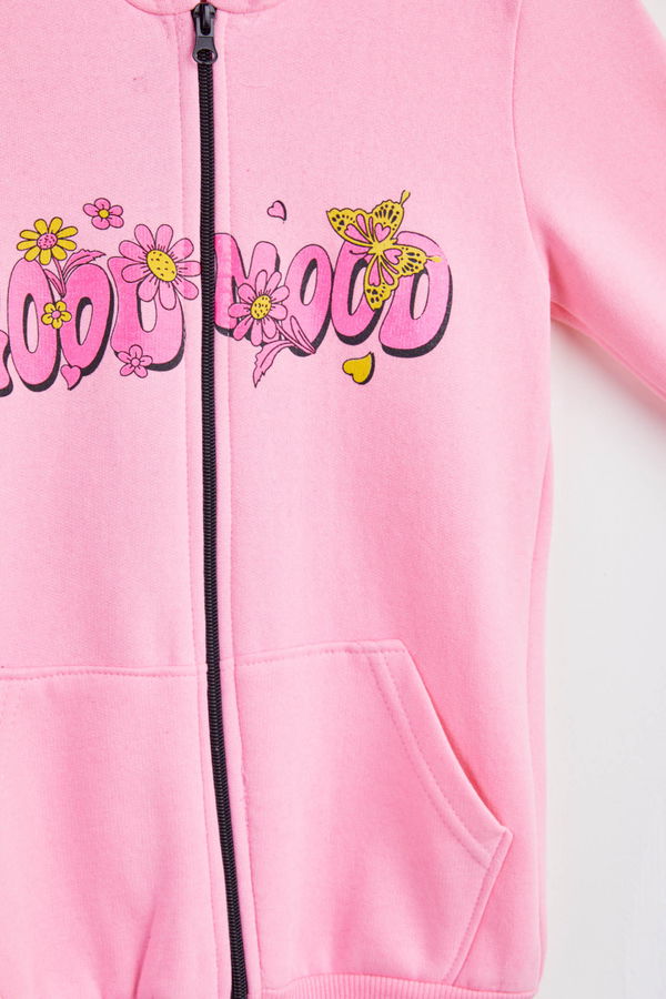 Kız Çocuk Pembe Baskılı Kapşonlu sweatshirt - 24255