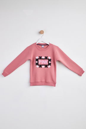 Kız Çocuk Pembe Nakışlı Sweatshirt - 24257