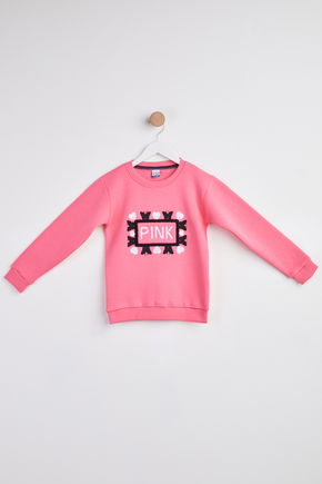 Kız Çocuk Pembe Nakışlı Sweatshirt - 24257