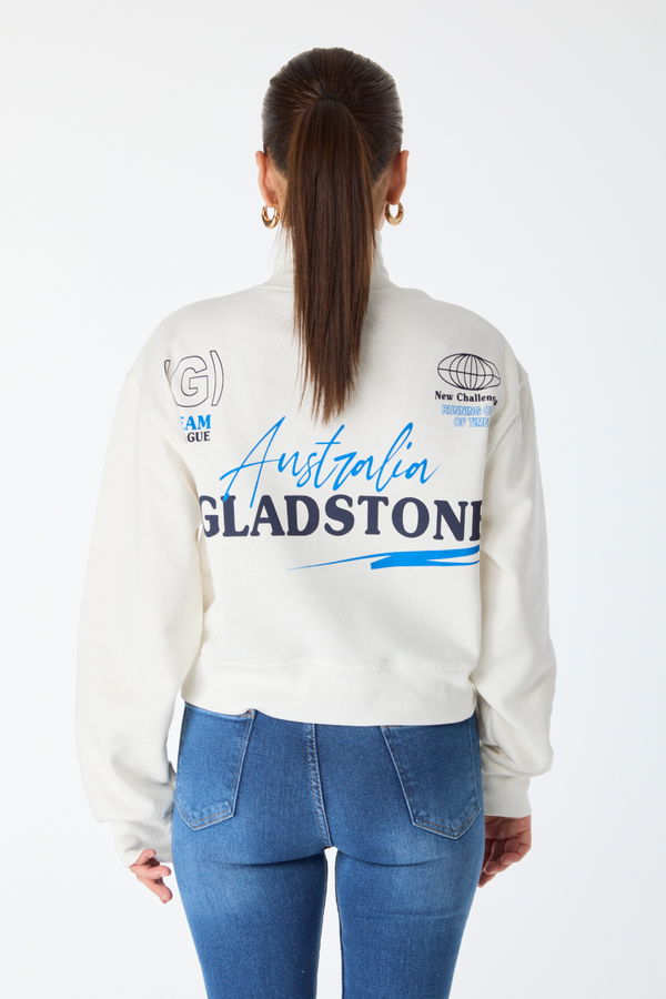 Düz Yarım Balıkçı Yaka Kadın Beyaz Yakası Fermuarlı Sweatshirt - 24272 BEYAZ