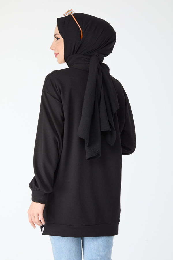 Düz Gömlek Yaka Kadın Siyah Tunik - 24280