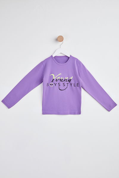 Kız Çocuk Mor Uzun Kol Baskılı sweatshirt - 24267