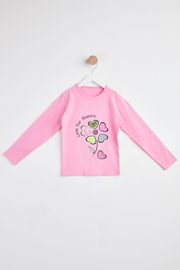 Kız Çocuk Pembe Uzun Kol Baskılı sweatshirt - 24265 PEMBE