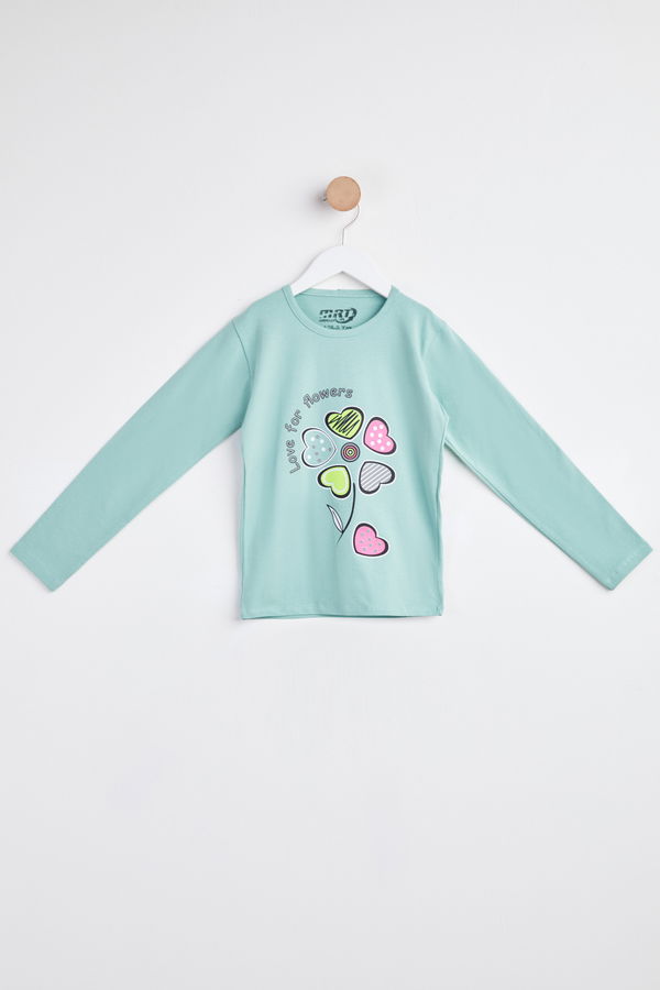 Kız Çocuk Yeşil Uzun Kol Baskılı sweatshirt - 24265 YEŞİL