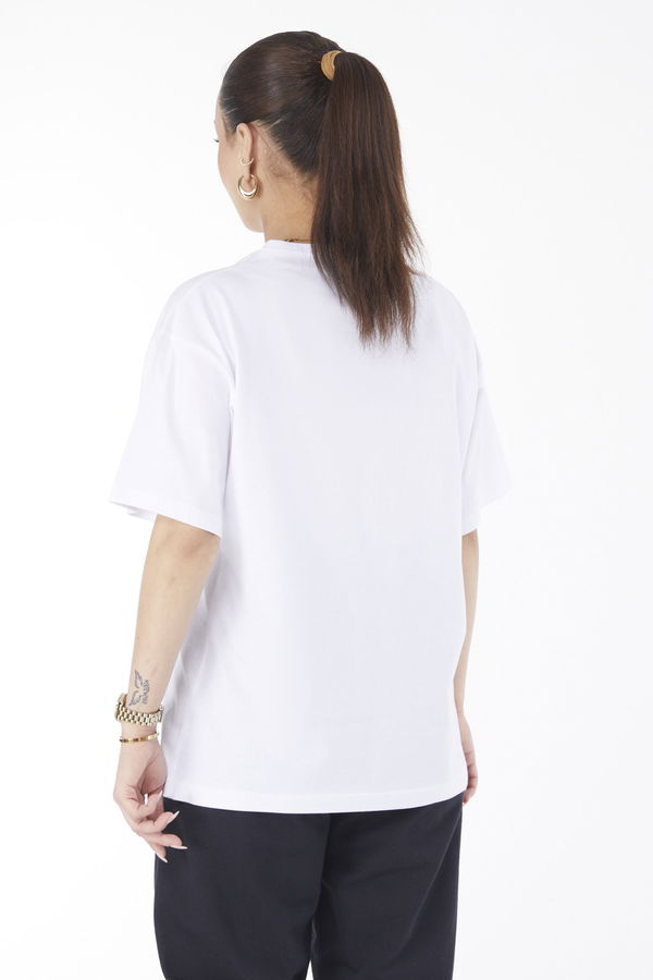 Düz Bisiklet Yaka Kadın Beyaz Kısa Kollu T-shirt - 24654