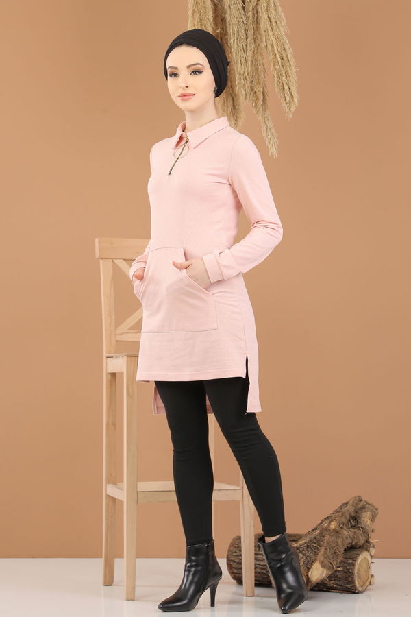 Düz Orta Kadın Pembe CEPLİ TUNİK - 8414