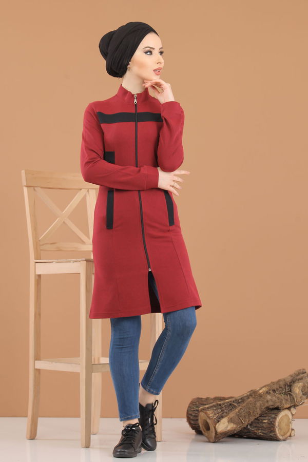 Düz Orta Kadın Bordo 8415 TUNİK - 8415