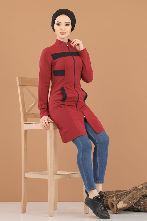Düz Orta Kadın Bordo 8415 TUNİK - 8415
