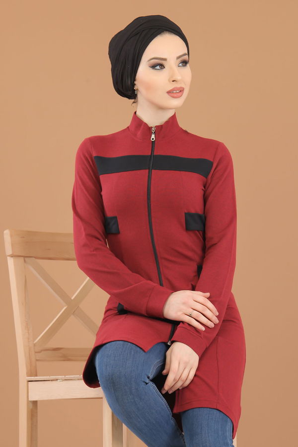 Düz Orta Kadın Bordo 8415 TUNİK - 8415
