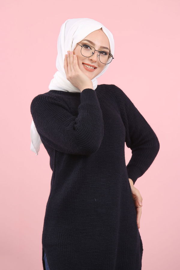Düz Orta Kadın Siyah Triko Tunik Siyah  - 8144