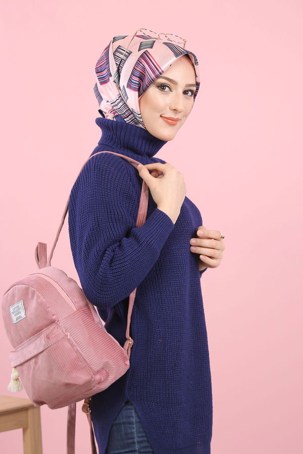 Düz Orta Kadın Lacivert Triko Tunik Siyah  - 8144 LACİVERT