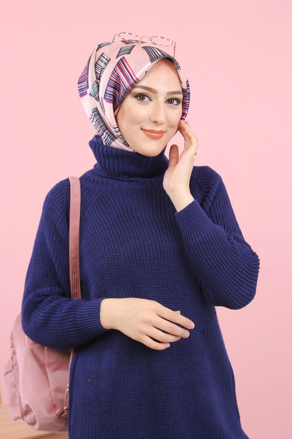 Düz Orta Kadın Lacivert Triko Tunik Siyah  - 8144 LACİVERT