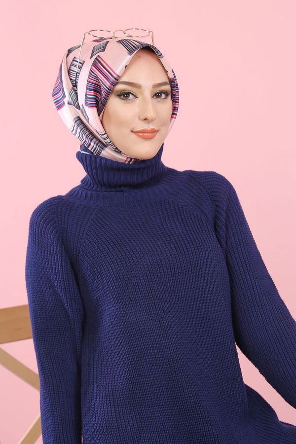 Düz Orta Kadın Lacivert Triko Tunik Siyah  - 8144 LACİVERT