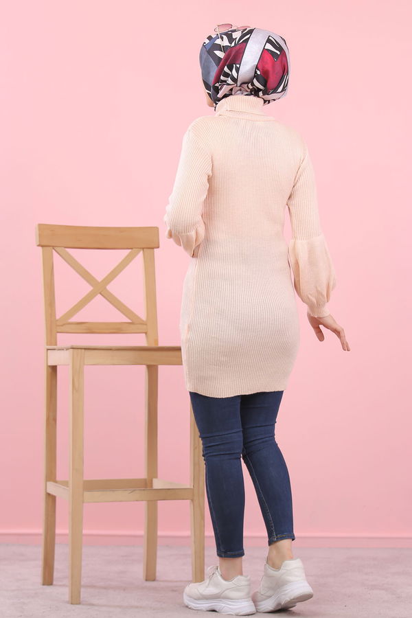 Düz Orta Kadın Pembe Bogazlı Triko Tunik   - 8232