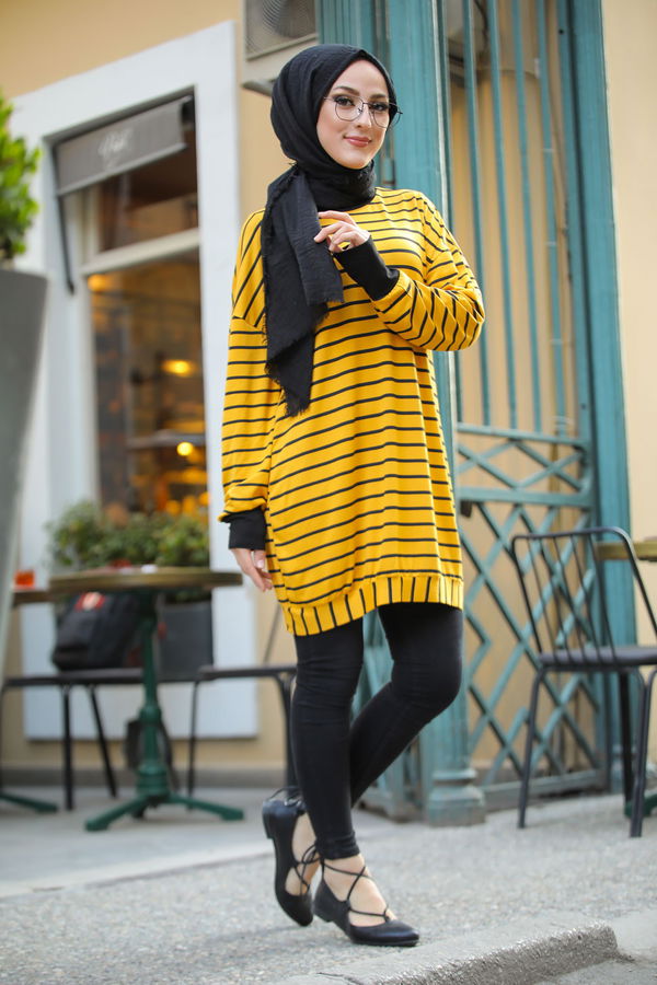 Düz Bisiklet Yaka Kadın Sarı 5258 SALAŞ TUNIK - 5258