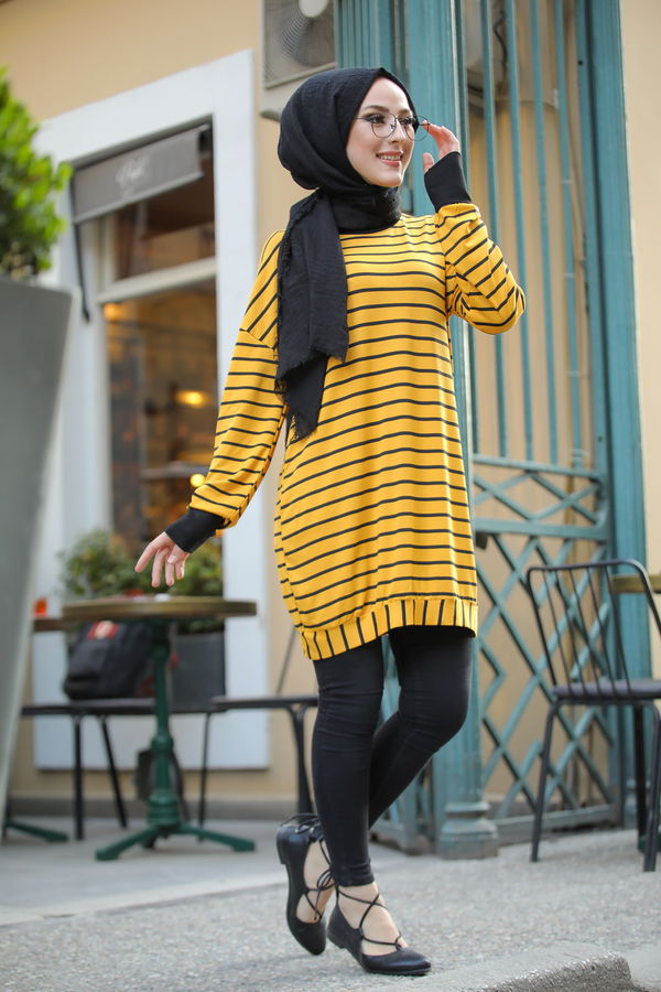 Düz Bisiklet Yaka Kadın Sarı 5258 SALAŞ TUNIK - 5258