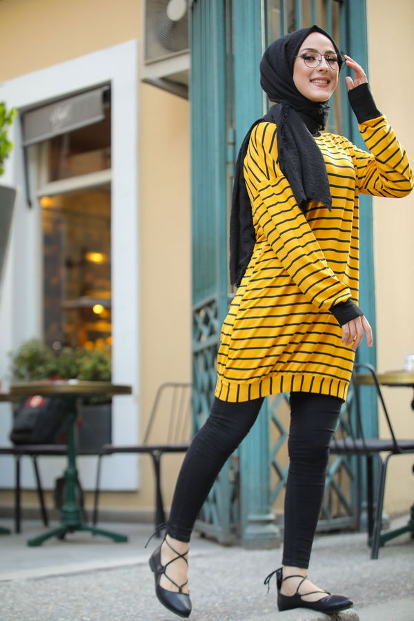 Düz Bisiklet Yaka Kadın Sarı 5258 SALAŞ TUNIK - 5258
