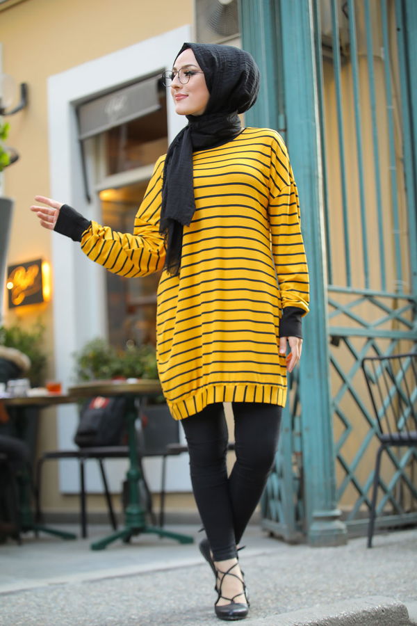 Düz Bisiklet Yaka Kadın Sarı 5258 SALAŞ TUNIK - 5258