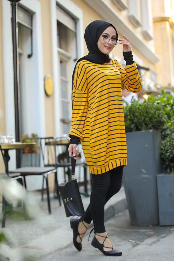 Düz Bisiklet Yaka Kadın Sarı 5258 SALAŞ TUNIK - 5258