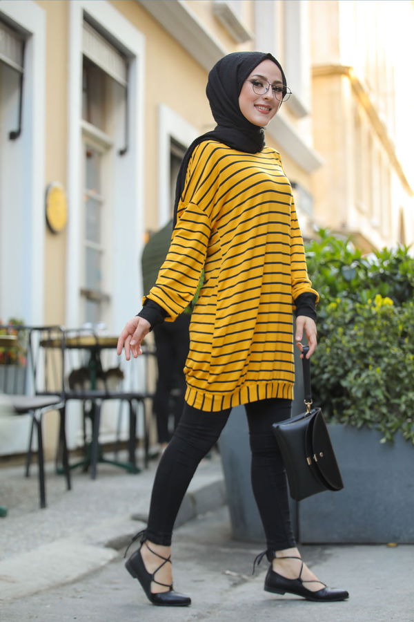 Düz Bisiklet Yaka Kadın Sarı 5258 SALAŞ TUNIK - 5258