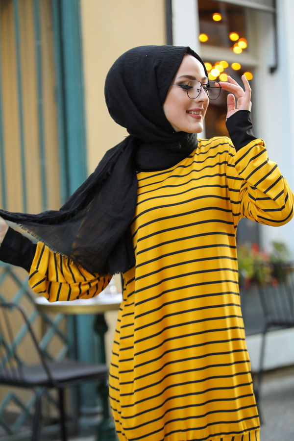 Düz Bisiklet Yaka Kadın Sarı 5258 SALAŞ TUNIK - 5258