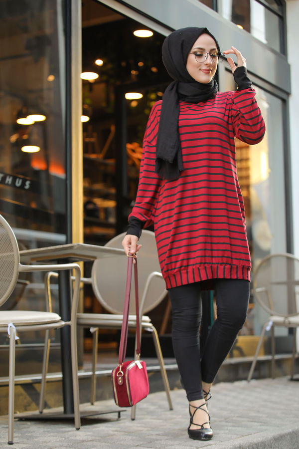 Düz Bisiklet Yaka Kadın Bordo 5258 SALAŞ TUNIK - 5258