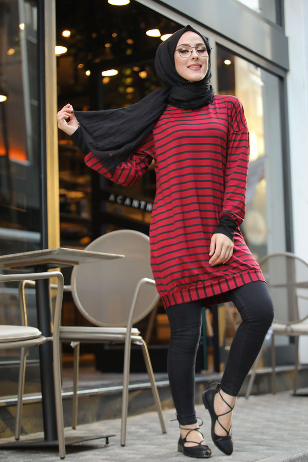 Düz Bisiklet Yaka Kadın Bordo 5258 SALAŞ TUNIK - 5258