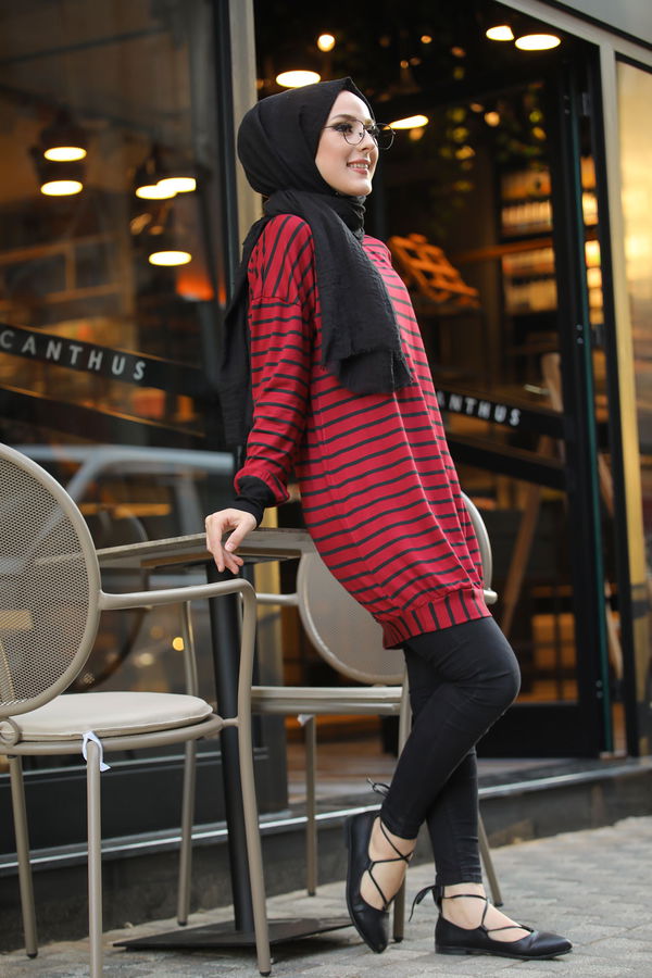 Düz Bisiklet Yaka Kadın Bordo 5258 SALAŞ TUNIK - 5258