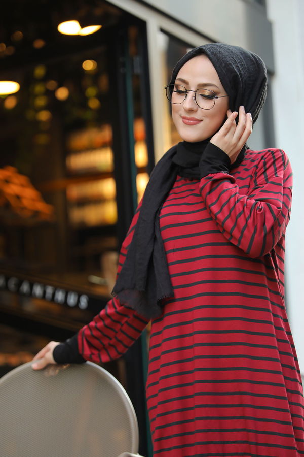 Düz Bisiklet Yaka Kadın Bordo 5258 SALAŞ TUNIK - 5258