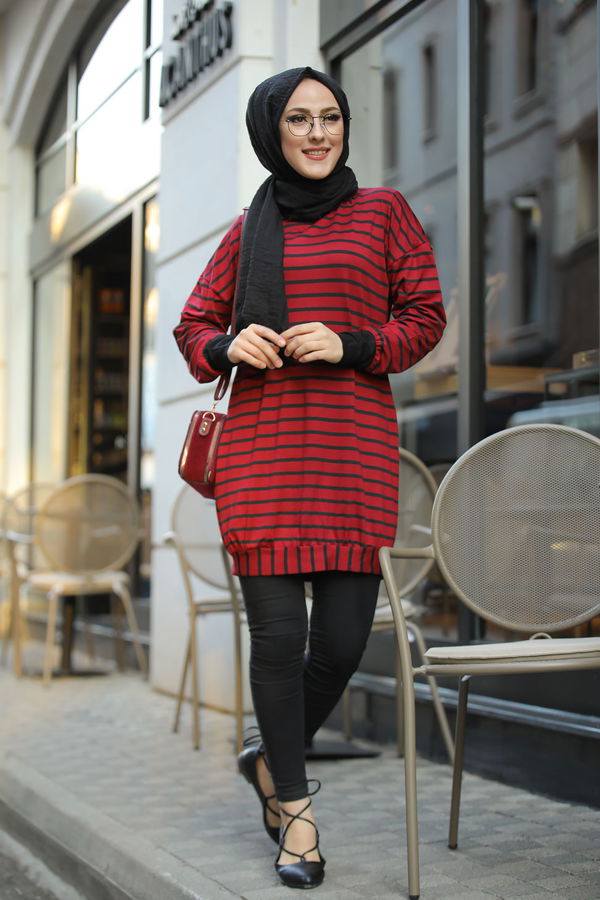 Düz Bisiklet Yaka Kadın Bordo 5258 SALAŞ TUNIK - 5258