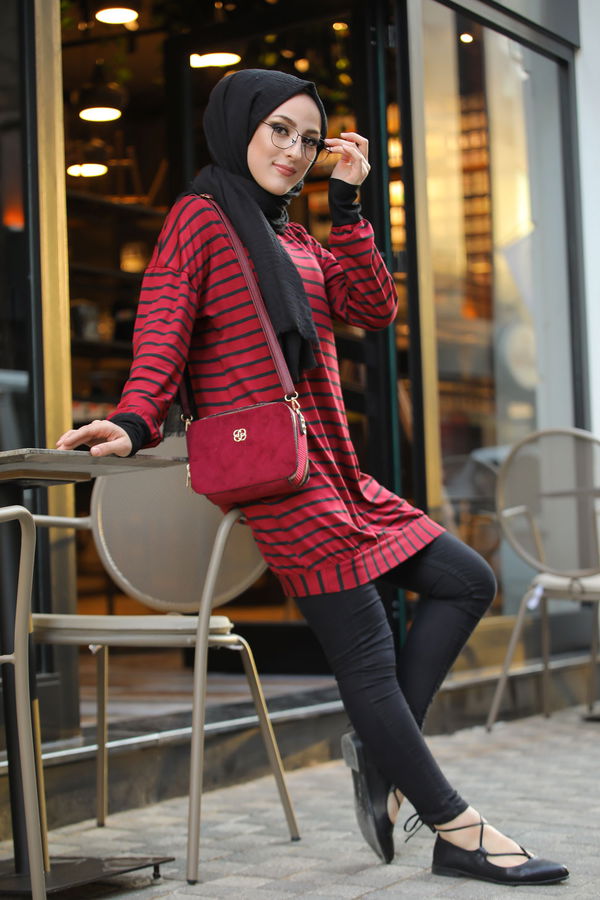 Düz Bisiklet Yaka Kadın Bordo 5258 SALAŞ TUNIK - 5258