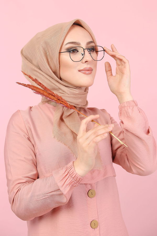Düz Bisiklet Yaka Kadın Pembe 8386 DÜGME DETAY TUNİK - 8386 PEMBE