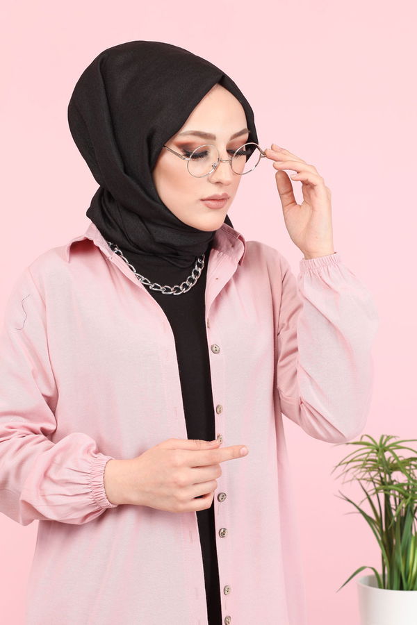 Düz Gömlek Yaka Kadın Pembe TUNIK - 8359