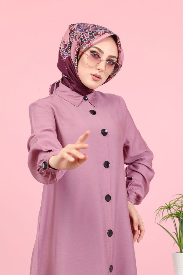 Düz Gömlek Yaka Kadın Pembe Ayrobin Gömlek - 3042