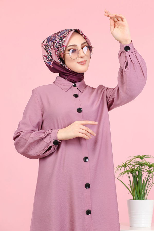 Düz Gömlek Yaka Kadın Pembe Ayrobin Gömlek - 3042