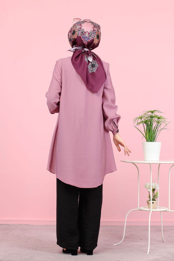 Düz Gömlek Yaka Kadın Pembe Ayrobin Gömlek - 3042