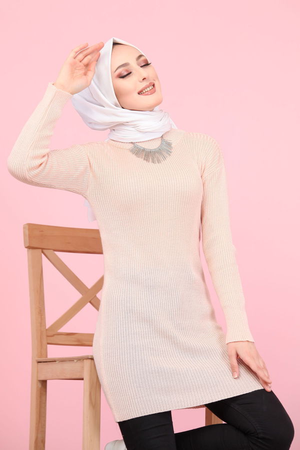 Düz Orta Kadın Pembe 8332 BOGAZLI TUNİK - 8332 PEMBE
