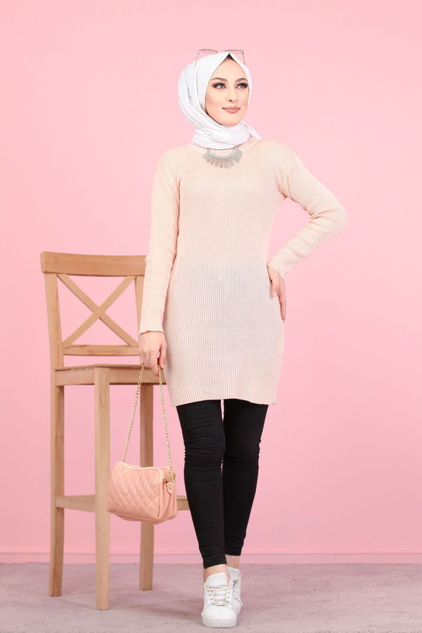 Düz Orta Kadın Pembe 8332 BOGAZLI TUNİK - 8332 PEMBE