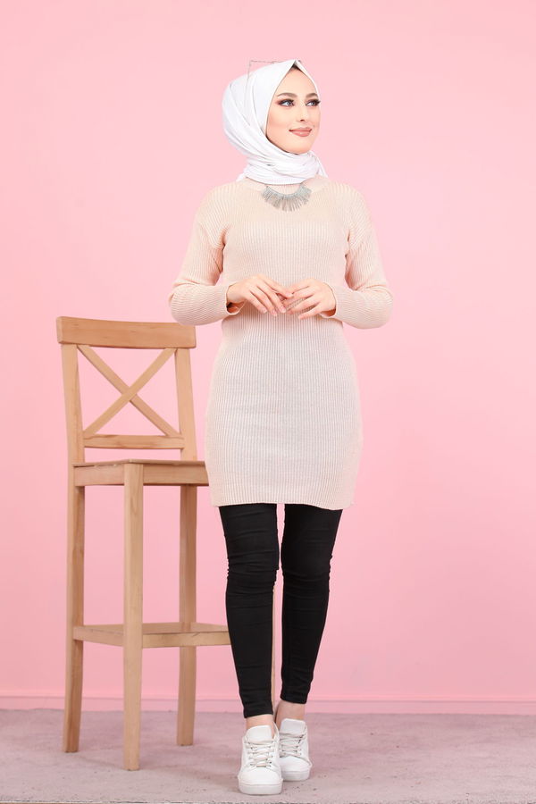 Düz Orta Kadın Pembe 8332 BOGAZLI TUNİK - 8332 PEMBE