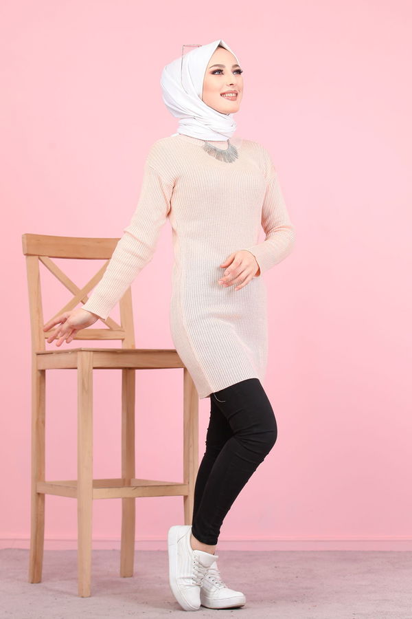 Düz Orta Kadın Pembe 8332 BOGAZLI TUNİK - 8332 PEMBE