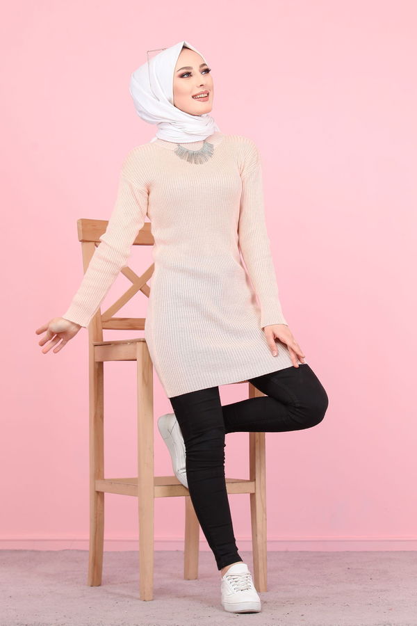 Düz Orta Kadın Pembe 8332 BOGAZLI TUNİK - 8332 PEMBE