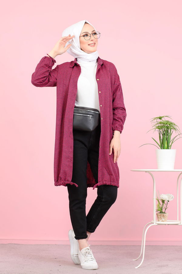 Düz Orta Kadın Pembe Ekose Tunik Pembe - 02 7658 - 7658