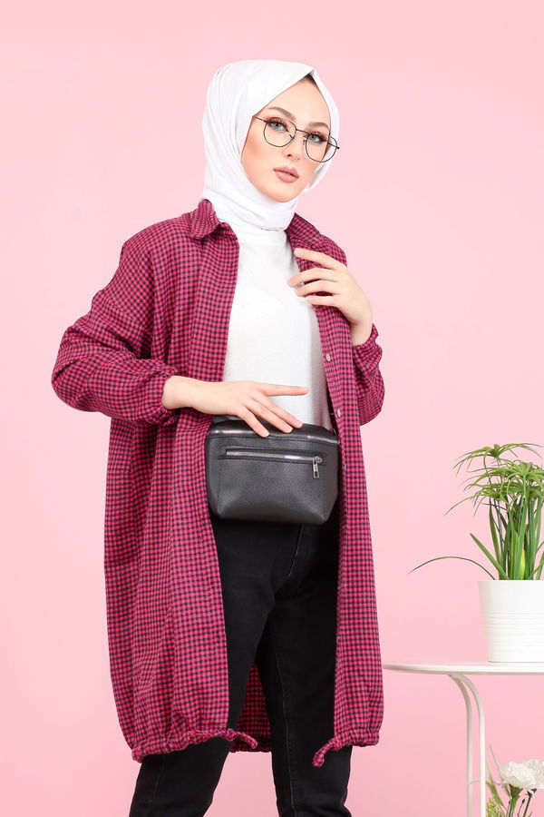 Düz Orta Kadın Pembe Ekose Tunik Pembe - 02 7658 - 7658