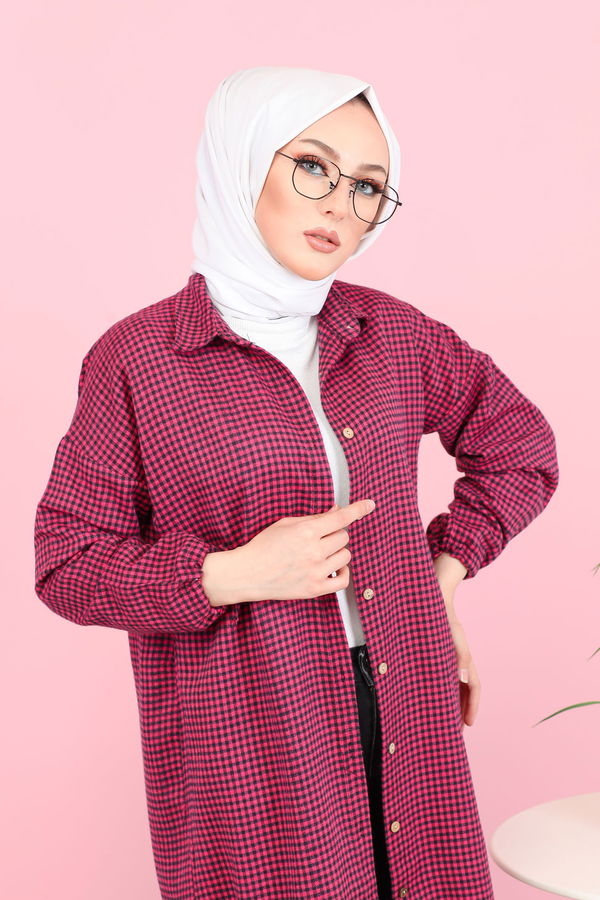 Düz Orta Kadın Pembe Ekose Tunik Pembe - 02 7658 - 7658