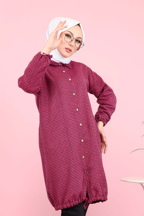 Düz Orta Kadın Pembe Ekose Tunik Pembe - 02 7658 - 7658