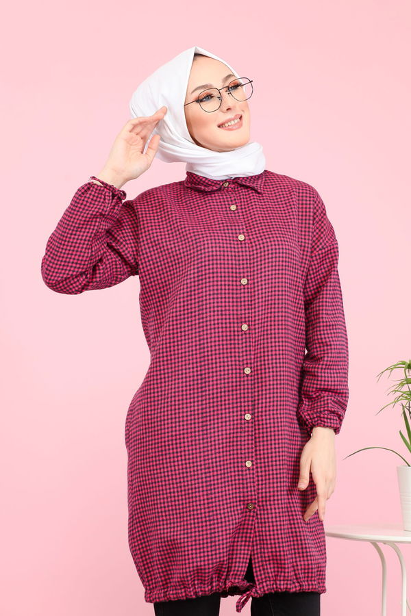 Düz Orta Kadın Pembe Ekose Tunik Pembe - 02 7658 - 7658